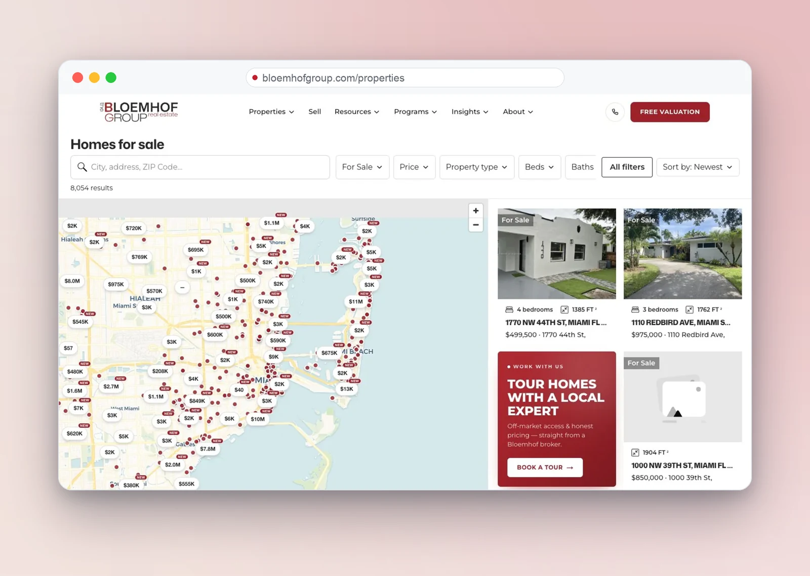Interactive map search — every South Florida listing plotted with live prices